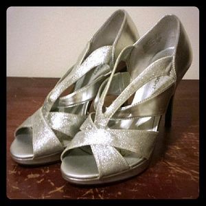 Silver Glitter Strappy Heels