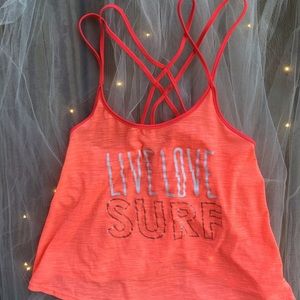 Neon coral racer back tank top, size XS