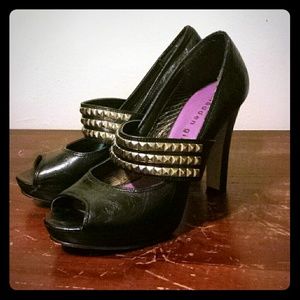 Black Studded Peep Toe Pumps