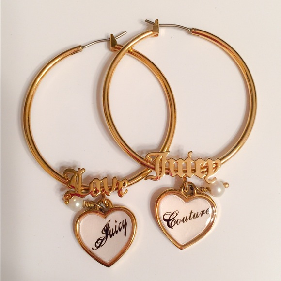 Juicy couture heart charm hoop earrings gold tone