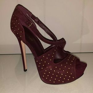 BEBE Oxblood Rouge Noir Studded Heels sz 8