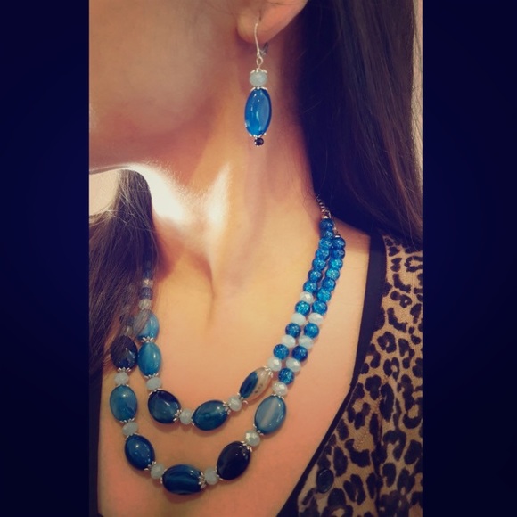 Two Layered Multi-Shaded Blue Themed Necklace