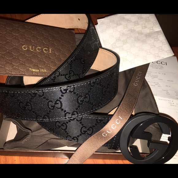 Gucci GG Imprimé Black Leather Shiny Belt 32-36