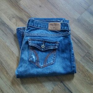 Hollister dark destroyed flare jeans
