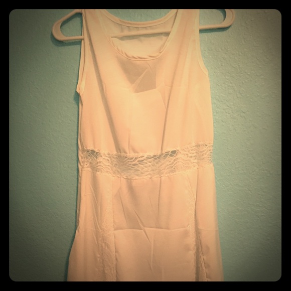 White Sheer Mini Tank Dress with Lace accents