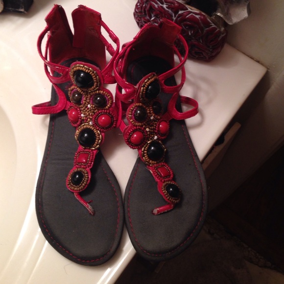 Red gladiator sandals