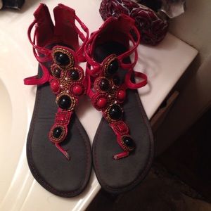 Red gladiator sandals