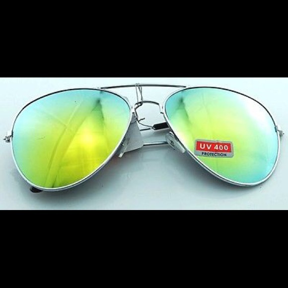 Mirrored Aviator Sunglasses Yellow Green - Picture 1 of 1