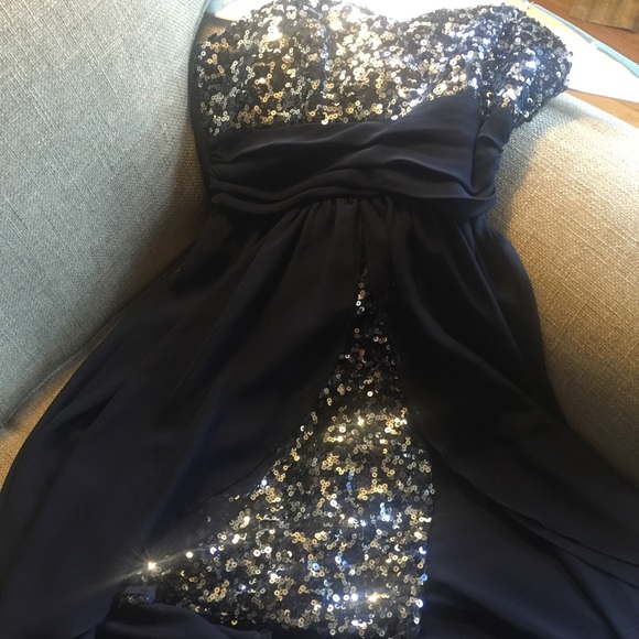 Navy Blue Sequence and Sheer Gown