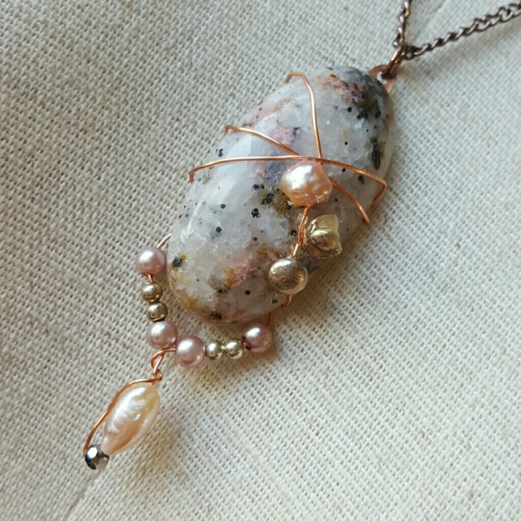 Jewelry - Freshwater Pearl Copper Wire Wrapped Necklace