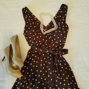 White House Black Market brown polka dot dress