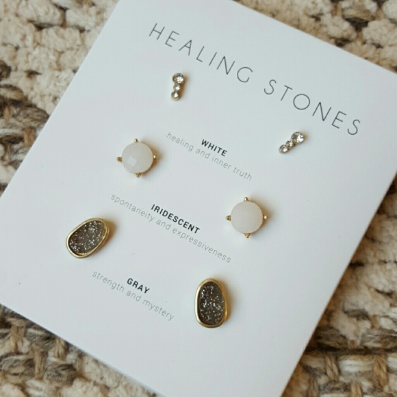 Jewelry - FINAL SALE Healing Stones 3 Pair Earrings Set Gold