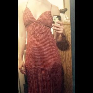 Maxi red and white poka dot dress