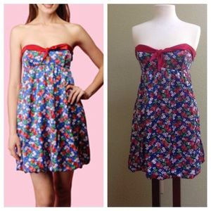 BETSEY JOHNSON Strawberry Print Silk Dress