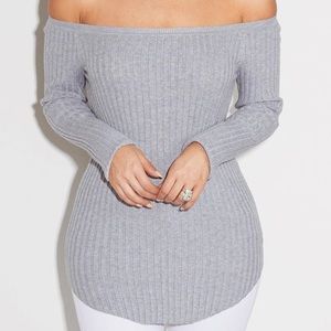 Grey Ribbed off shoulder sweater NWT
