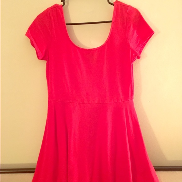 Short sleeve red cotton summer dress