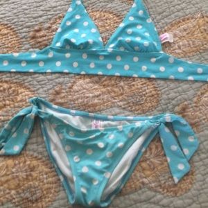 Retro Vintage Blue with white polka dot bikini S