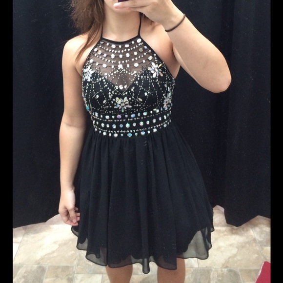 short black beaded homecoming/prom dress