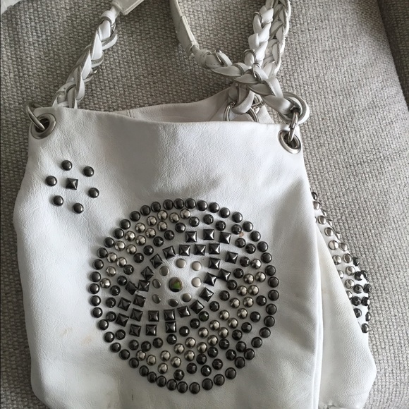 White leather studded bag