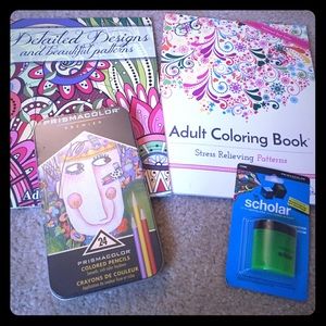 Brand new adult coloring books with pencils