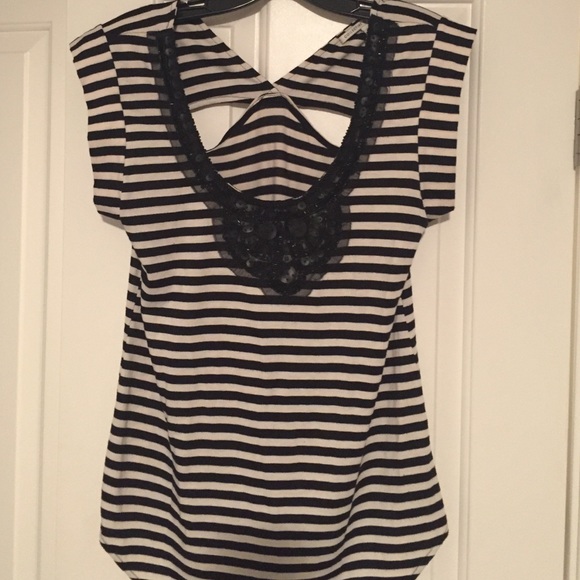 black and white striped embellished shirt - Picture 1 of 4