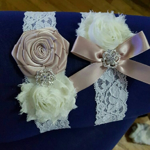Pink Grey Bridal Garter Set Wedding Garter Crystal - Picture 2 of 2