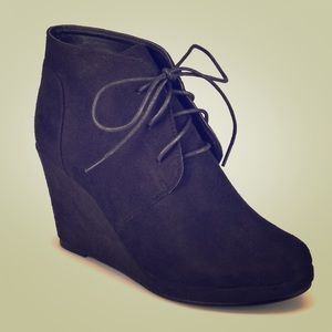 Black suede lace up wedged booties