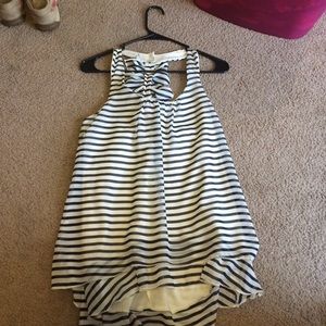 Blue and white striped blouse.