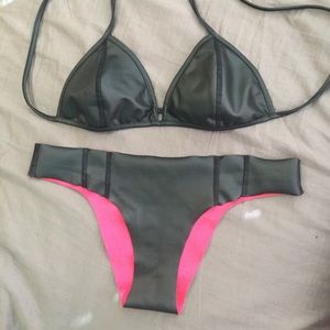 Black neoprene bikini set