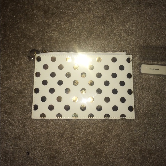 Kate Spade pencil case. White and gold polka dots!