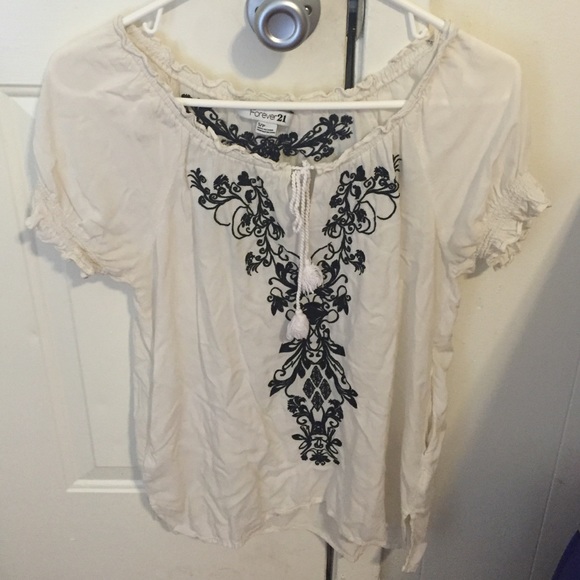 Cute Embroidered and Tassel Forever21 Blouse - Picture 1 of 2
