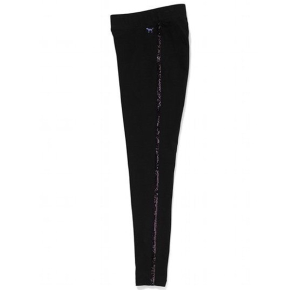 VS PINK black sequin strip leggings