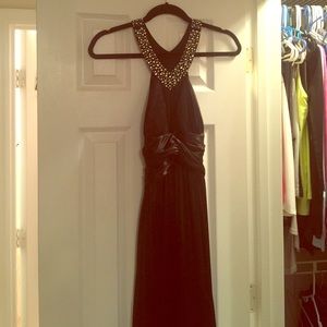Long black formal gown.