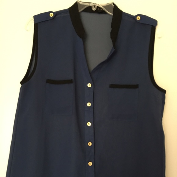 Sheer sleeveless navy blue blouse