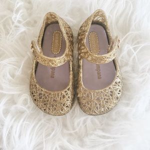 Mini Melissa Campana Mary Jane Flat Gold Glitter