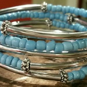 Baby blue sea bead and silver plated Tube wrap