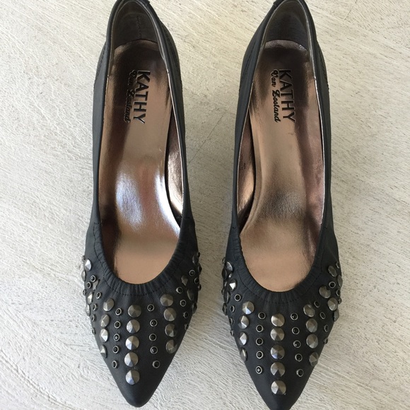 Kathy Van Zeeland Harley Black studded Kitten Heel