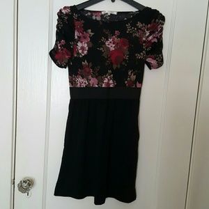 Floral sweater-knit dress with ruched sleeves