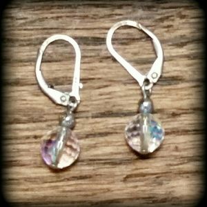 Silver leverback earrings with crystal.