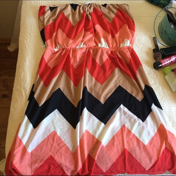Plus size chevron strapless dress