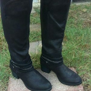 SO Women's Ankle Detail Riding Boot Black Zipper