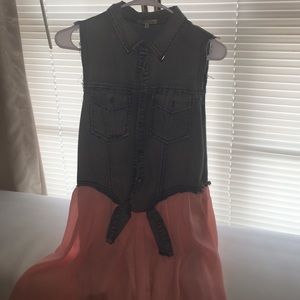 Denim top and peach bottom sundress