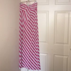 Strapless pink and white maxi dress