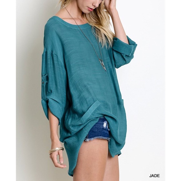 "Wild Roses" Tabbed Sleeve Linen Top - Picture 2 of 4