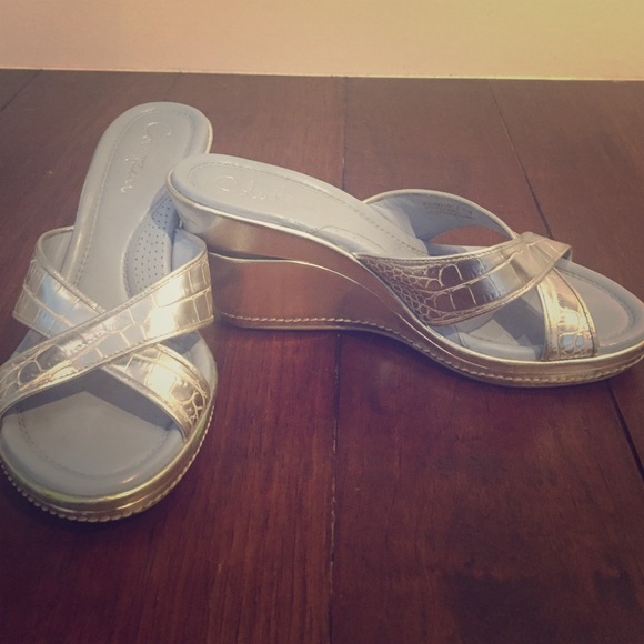 Cole Haan Silver Sandal Wedges