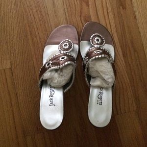 Brand new brown and silver heeled Jack Rogers