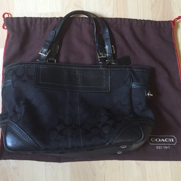 Black & teal coach purse