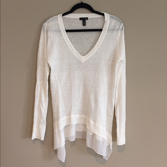 White loose fitting top with mesh detail