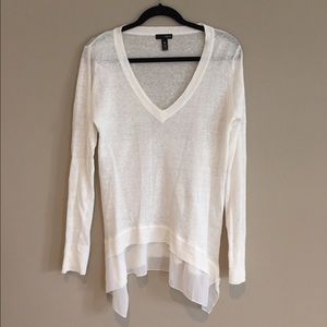 White loose fitting top with mesh detail