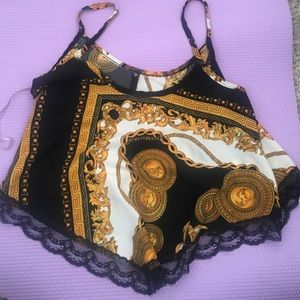 Black gold and white crop top
